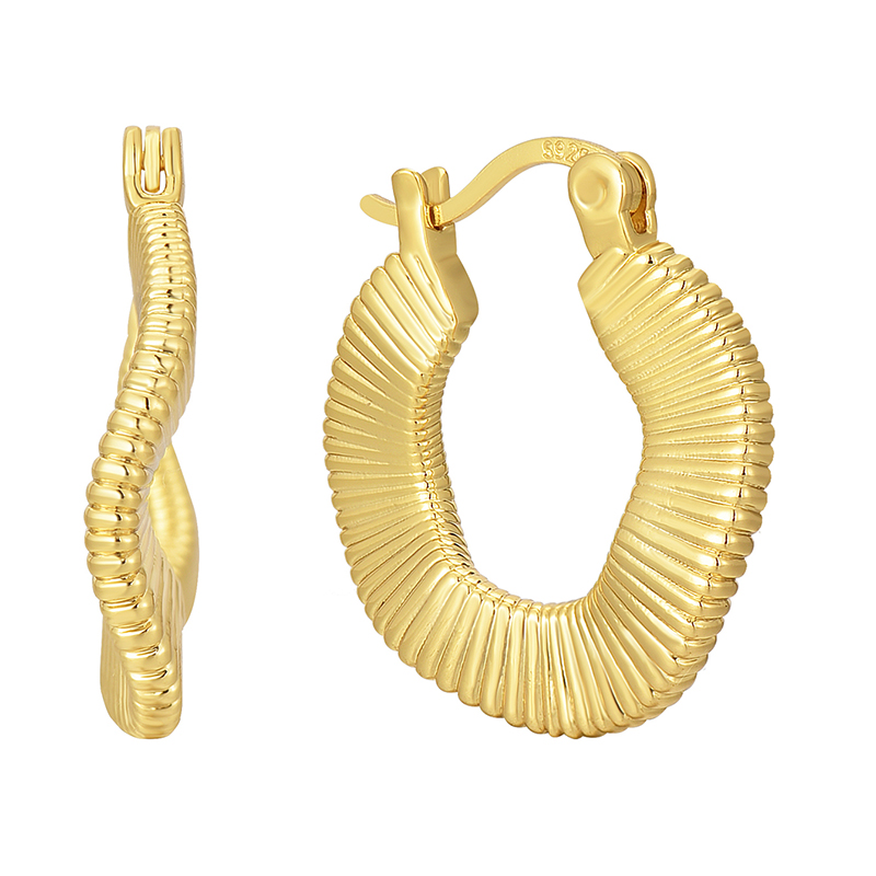 1 Pair Novelty Commute Shiny Solid Color Side Stripe Plating Pleated Copper 18k Gold Plated Hoop Earrings display picture 16