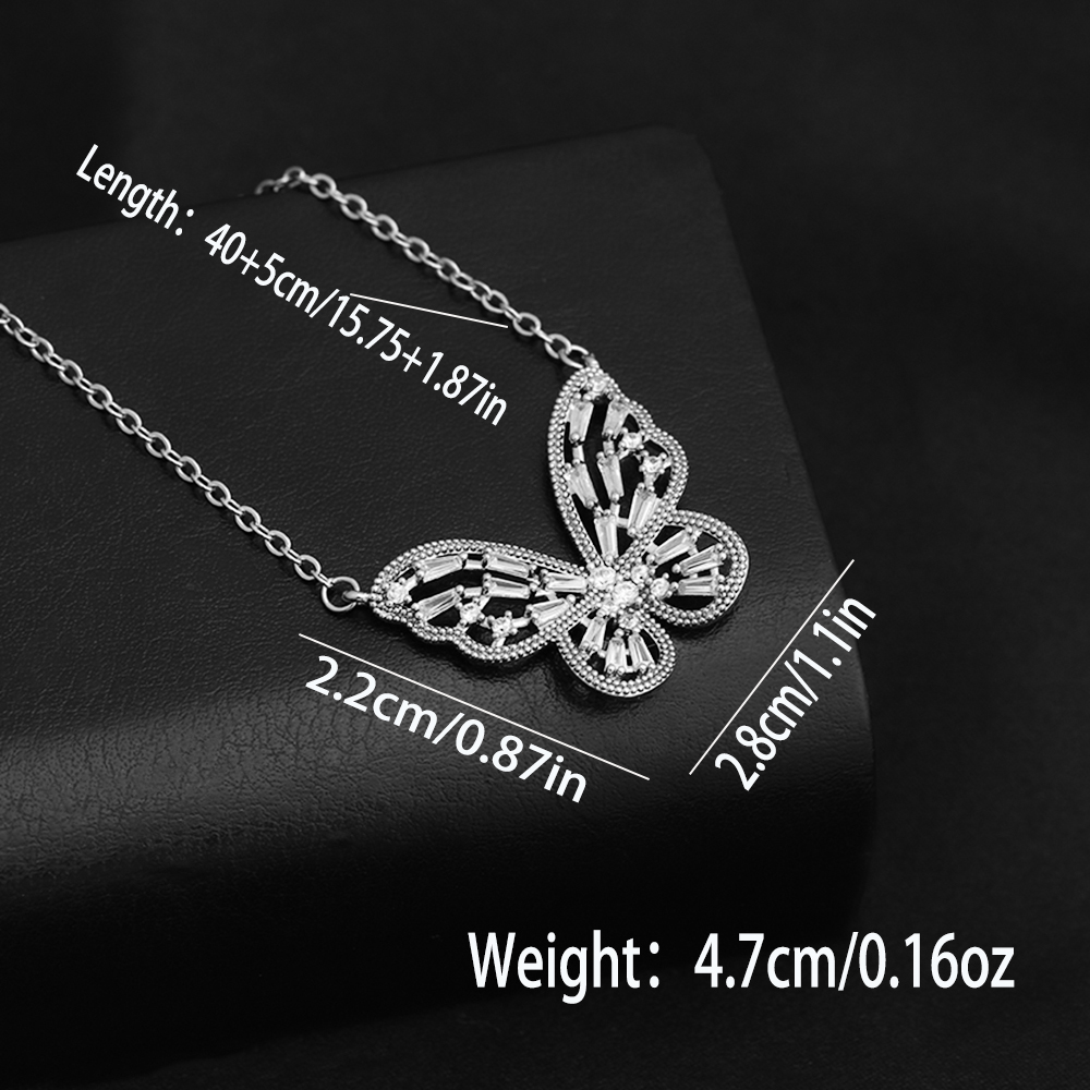 Elegant Sexy Shiny Butterfly Stainless Steel Copper Plating Inlay Zircon Silver Plated Pendant Necklace display picture 2