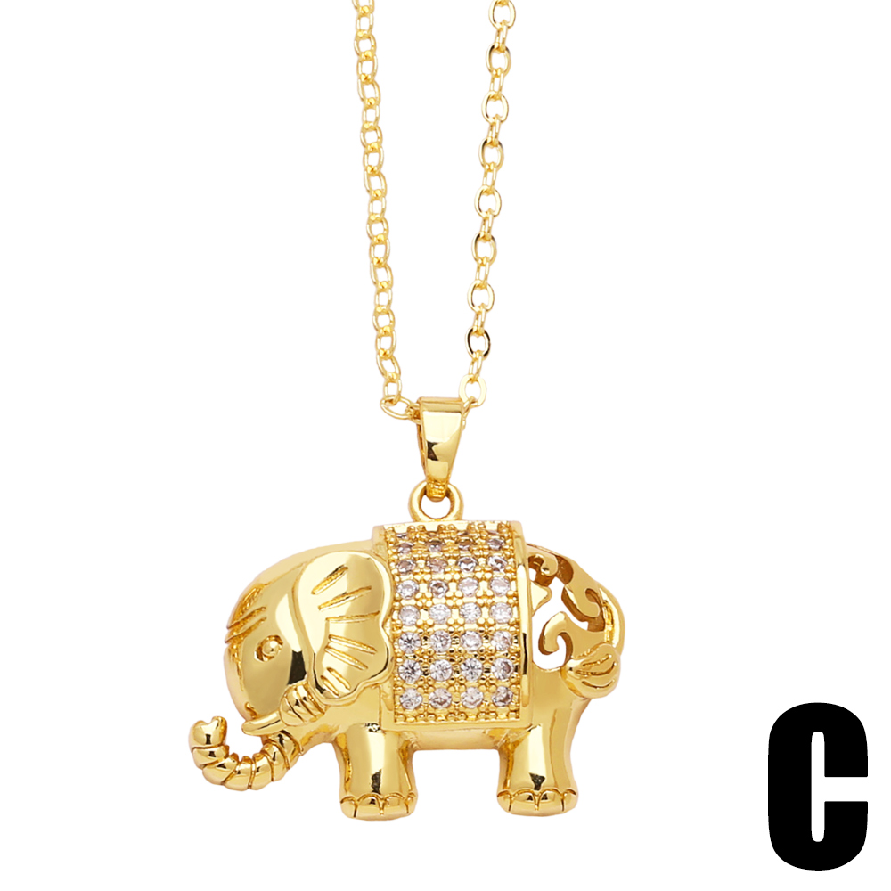 Cute Simple Style Elephant Copper Plating Inlay Zircon 18k Gold Plated Pendant Necklace display picture 2