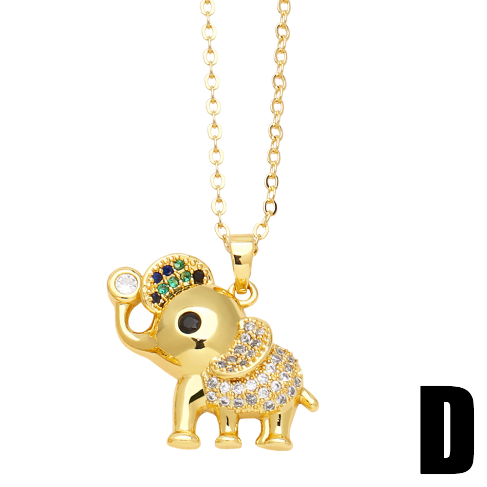 Cute Simple Style Elephant Copper Plating Inlay Zircon 18k Gold Plated Pendant Necklace display picture 5