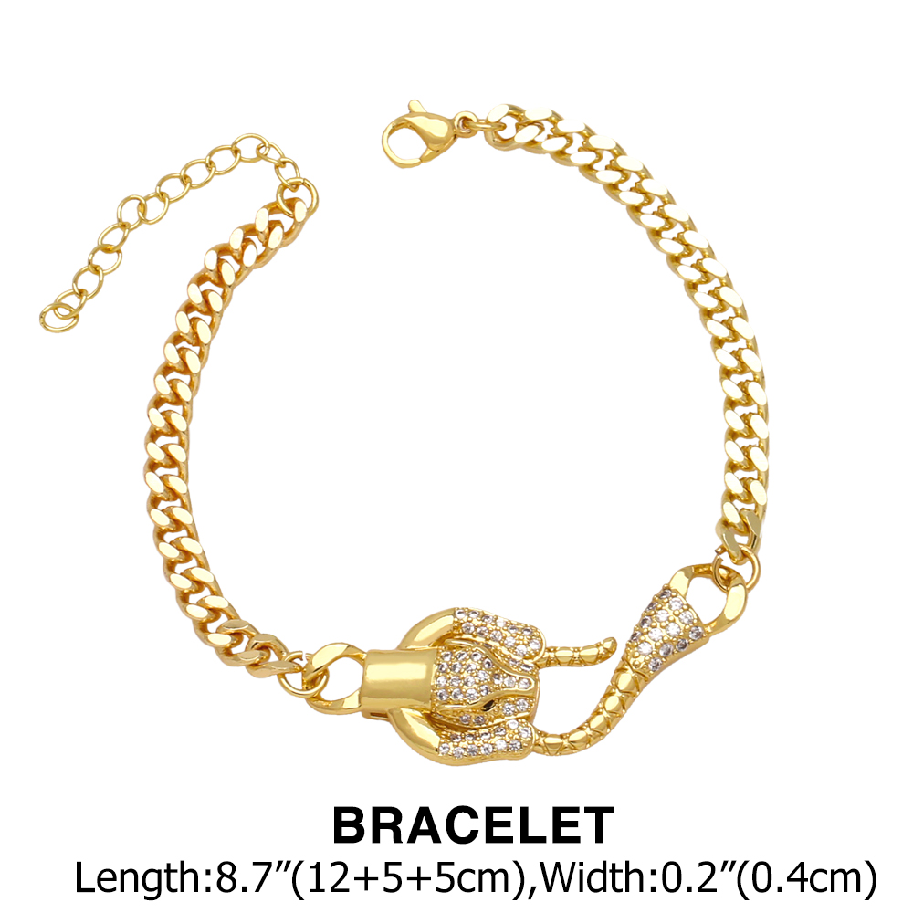 Elegant Glam Leopard Head Copper Plating Inlay Zircon 18k Gold Plated Bracelets Necklace display picture 5