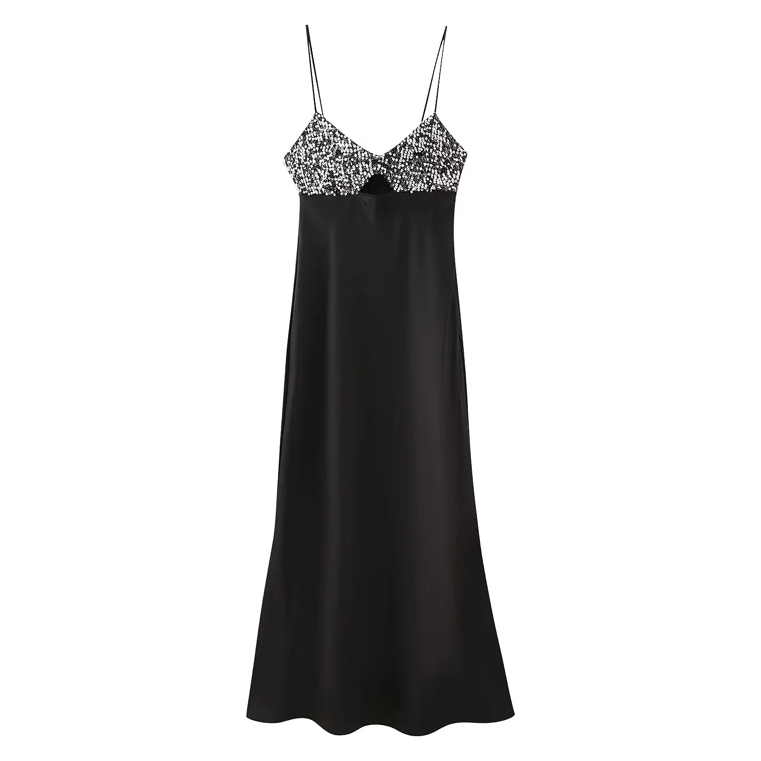 Women's Strap Dress Elegant V Neck Sequins Sleeveless Color Block Maxi Long Dress Daily display picture 3