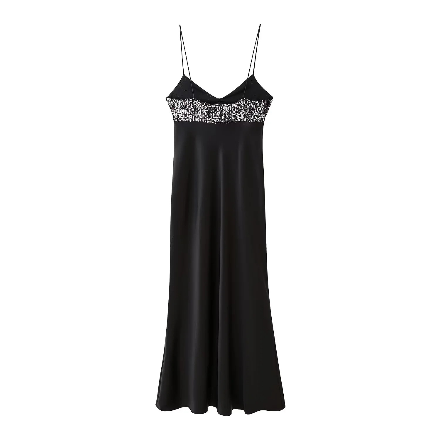 Women's Strap Dress Elegant V Neck Sequins Sleeveless Color Block Maxi Long Dress Daily display picture 4