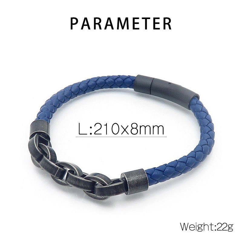 Retro Geometric Pu Leather Titanium Steel Knitting Men's Wristband display picture 2
