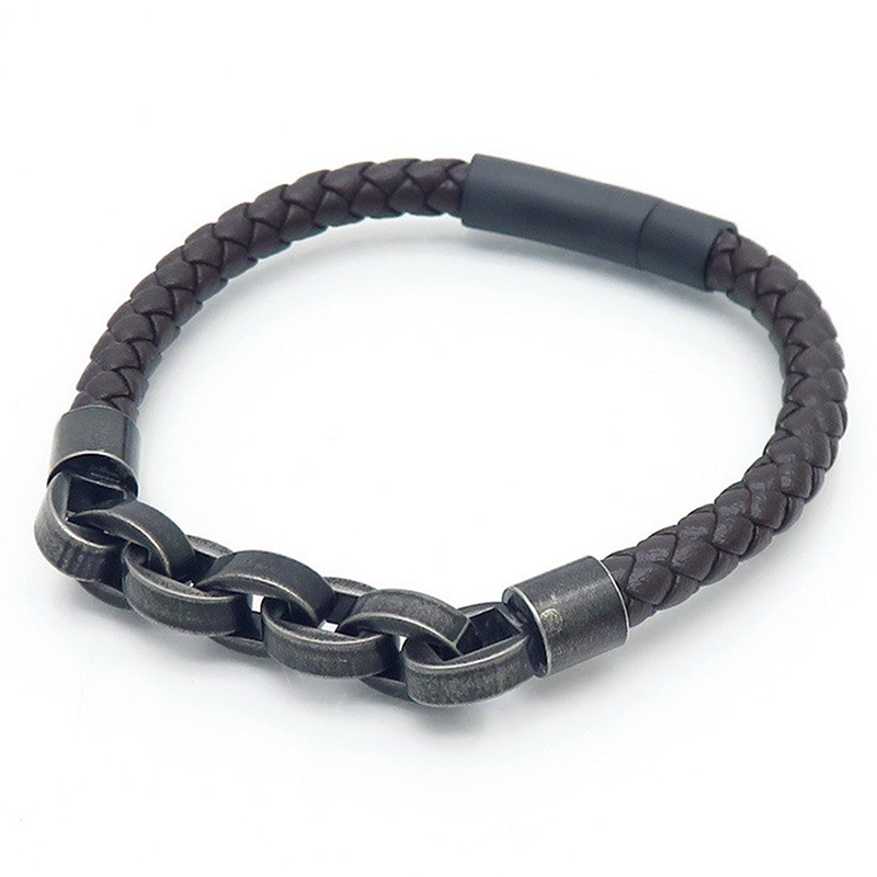 Retro Geometric Pu Leather Titanium Steel Knitting Men's Wristband display picture 4