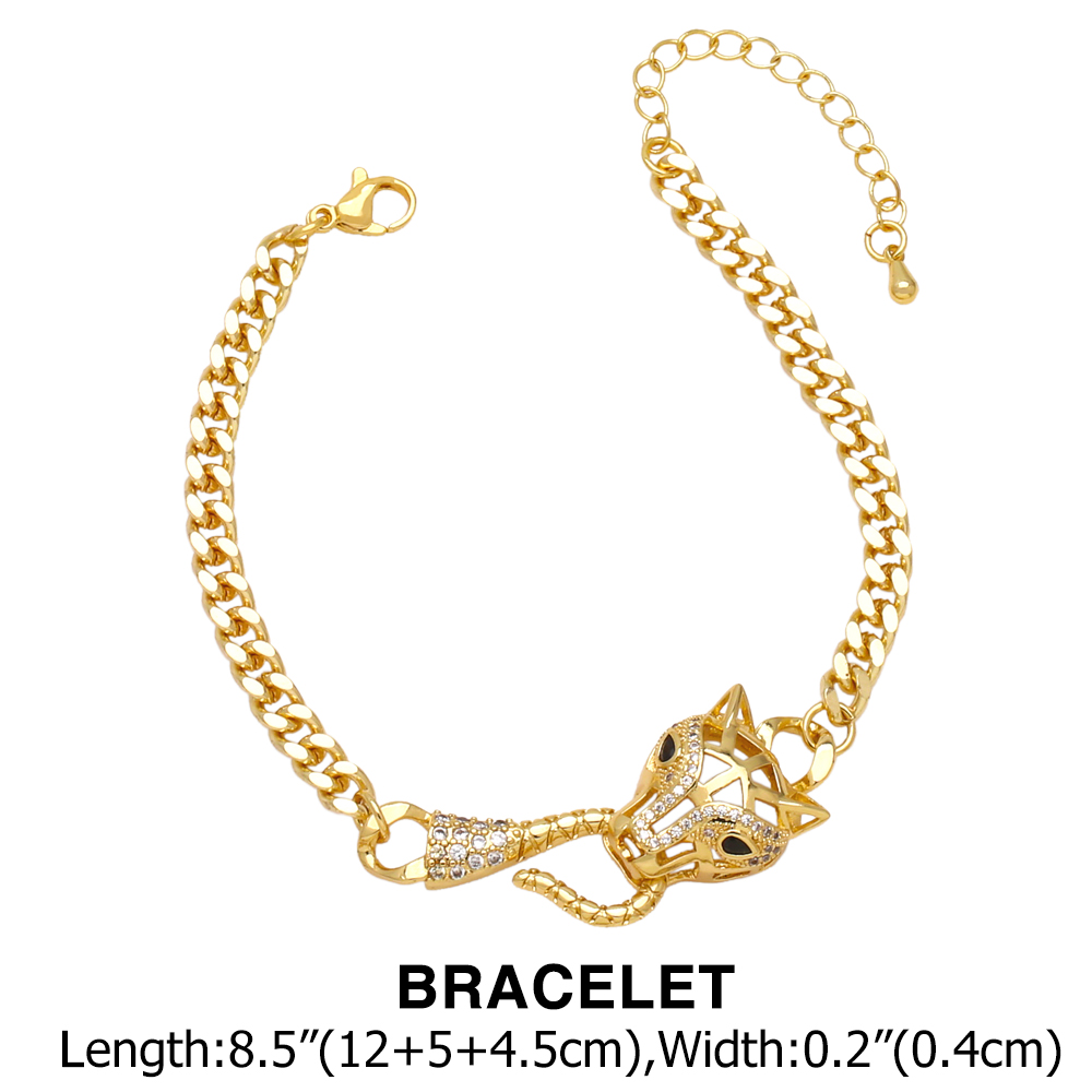 Ig Style Simple Style Leopard Head Copper Plating Inlay Zircon 18k Gold Plated Bracelets Necklace display picture 3