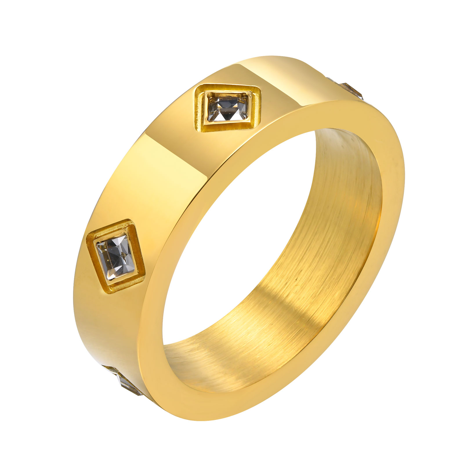 304 Stainless Steel 18K Gold Plated Classic Style Plating Inlay Rhombus Zircon Rings display picture 1