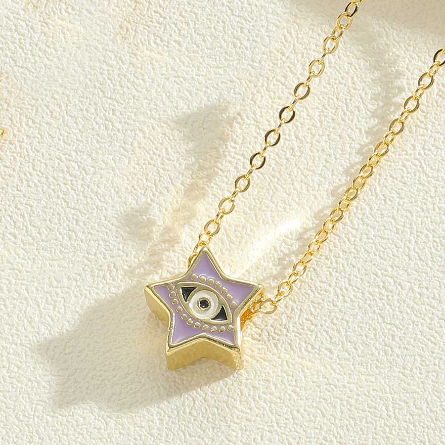 Simple Style Pentagram Devil's Eye Copper Enamel Plating 14k Gold Plated Pendant Necklace display picture 9