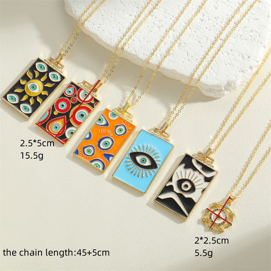 Fashion Round Devil's Eye Rectangle Copper Enamel Plating 14k Gold Plated Pendant Necklace display picture 7