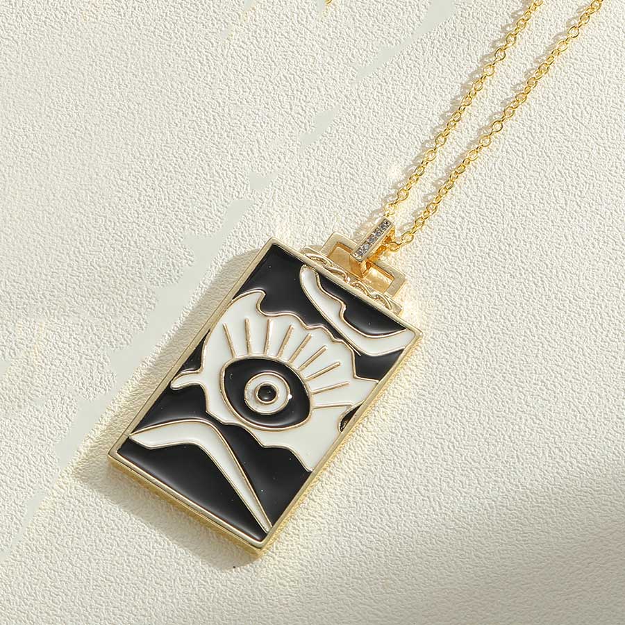 Fashion Round Devil's Eye Rectangle Copper Enamel Plating 14k Gold Plated Pendant Necklace display picture 4