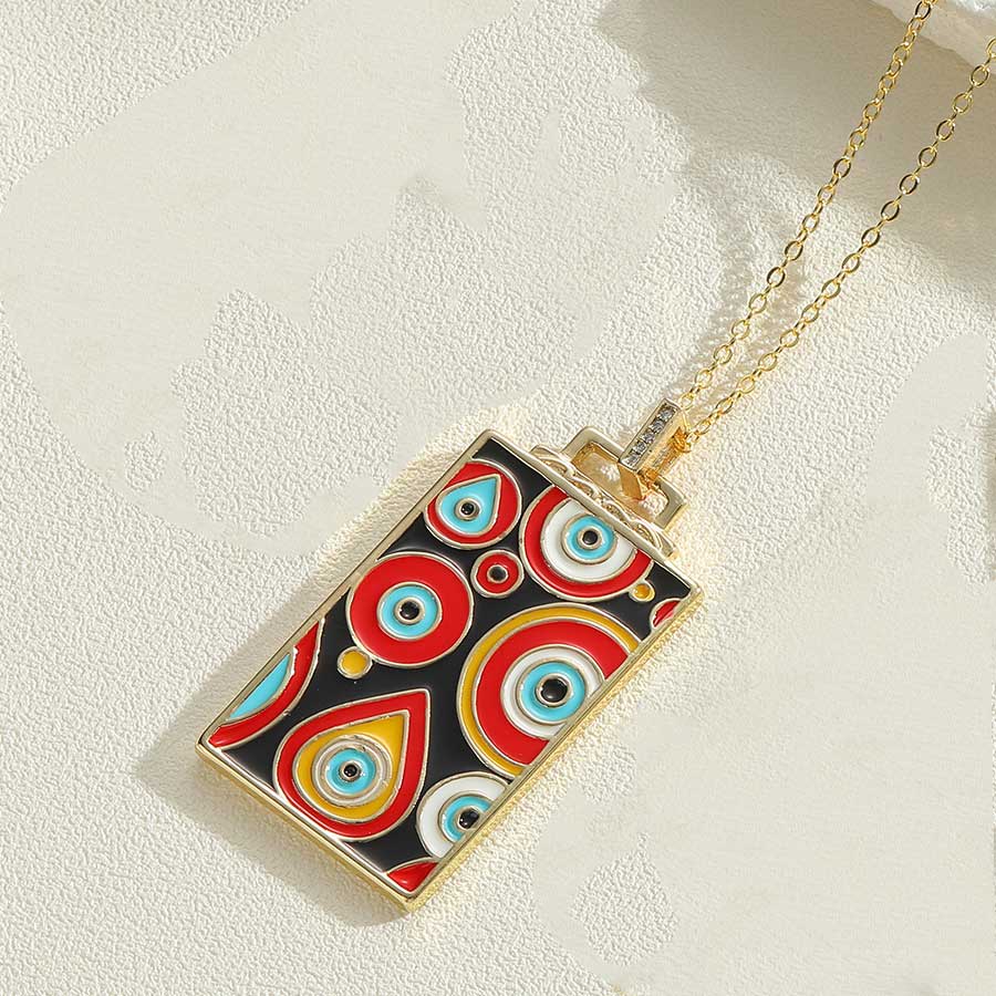 Fashion Round Devil's Eye Rectangle Copper Enamel Plating 14k Gold Plated Pendant Necklace display picture 1