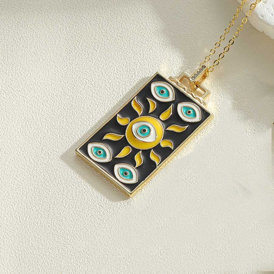 Fashion Round Devil's Eye Rectangle Copper Enamel Plating 14k Gold Plated Pendant Necklace display picture 2