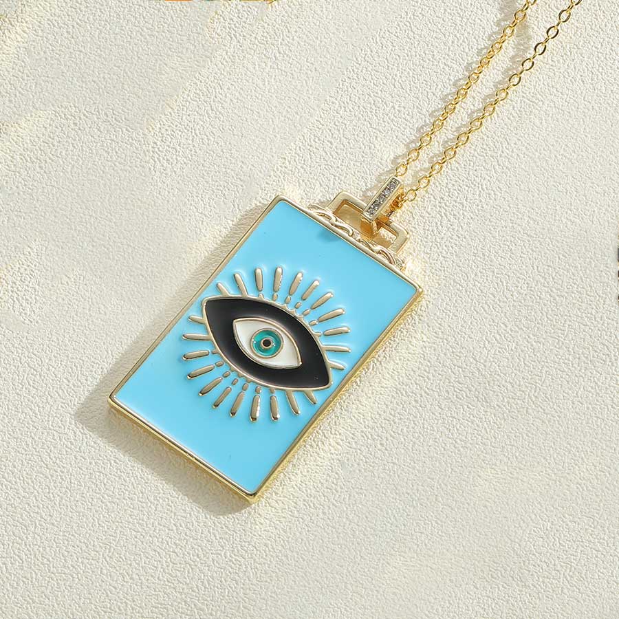 Fashion Round Devil's Eye Rectangle Copper Enamel Plating 14k Gold Plated Pendant Necklace display picture 3