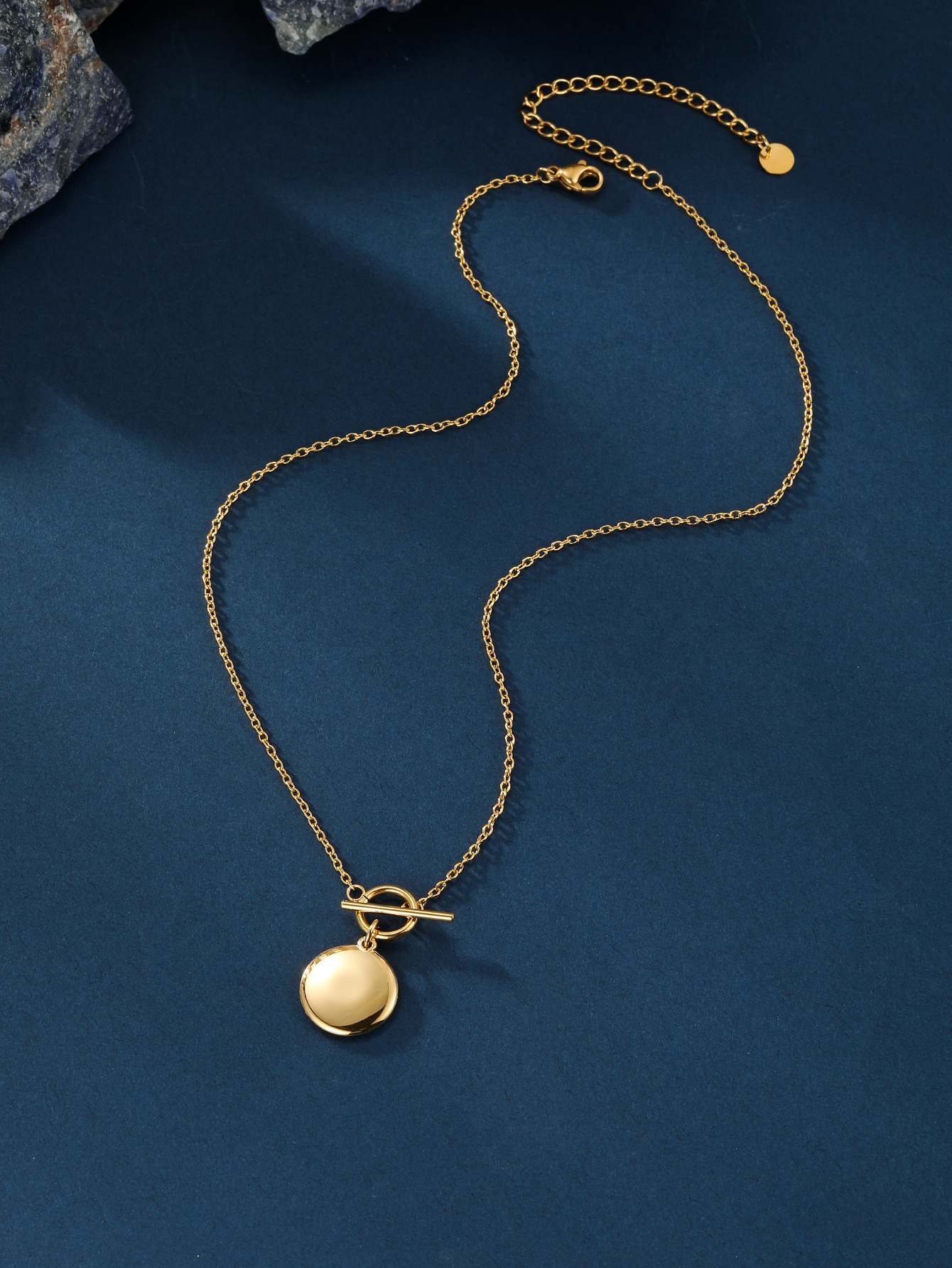 Edelstahl 304 14 Karat Vergoldet Einfacher Stil Knebel Überzug Runden Halskette Mit Anhänger display picture 5