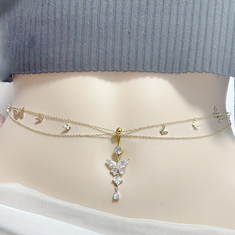 IG Style Simple Style Heart Shape Butterfly 316 Stainless Steel  Alloy Copper Plating Butterfly Inlay Rhinestones Zircon White Gold Plated Gold Plated Women's Waist Chain display picture 1