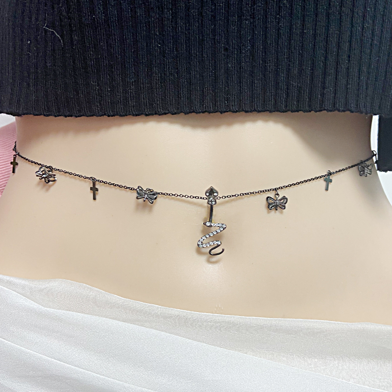 IG Style Simple Style Heart Shape Butterfly 316 Stainless Steel  Alloy Copper Plating Butterfly Inlay Rhinestones Zircon White Gold Plated Gold Plated Women's Waist Chain display picture 6