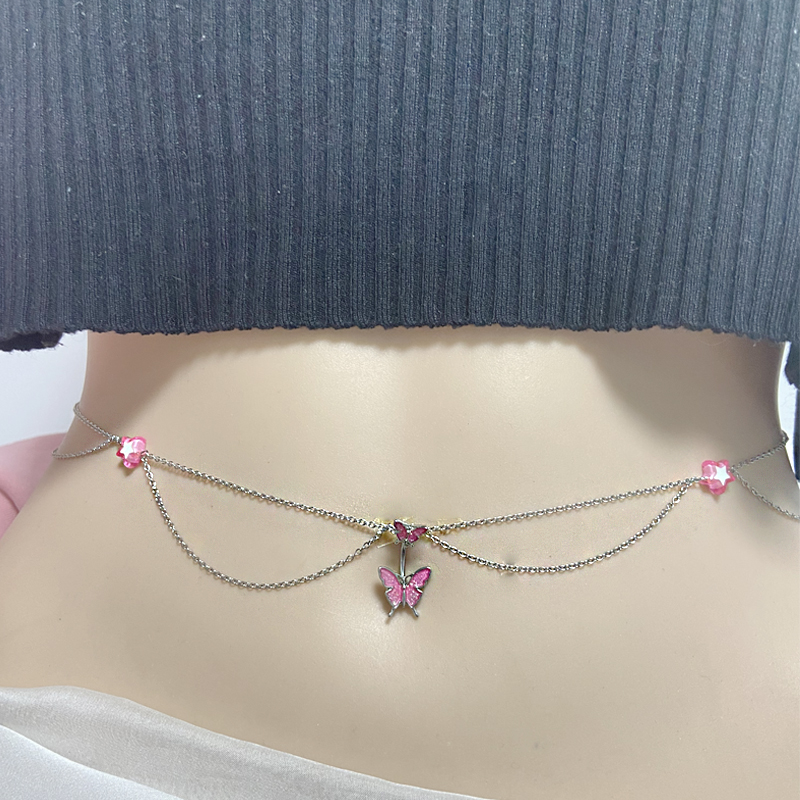 IG Style Simple Style Heart Shape Butterfly 316 Stainless Steel  Alloy Copper Plating Butterfly Inlay Rhinestones Zircon White Gold Plated Gold Plated Women's Waist Chain display picture 27