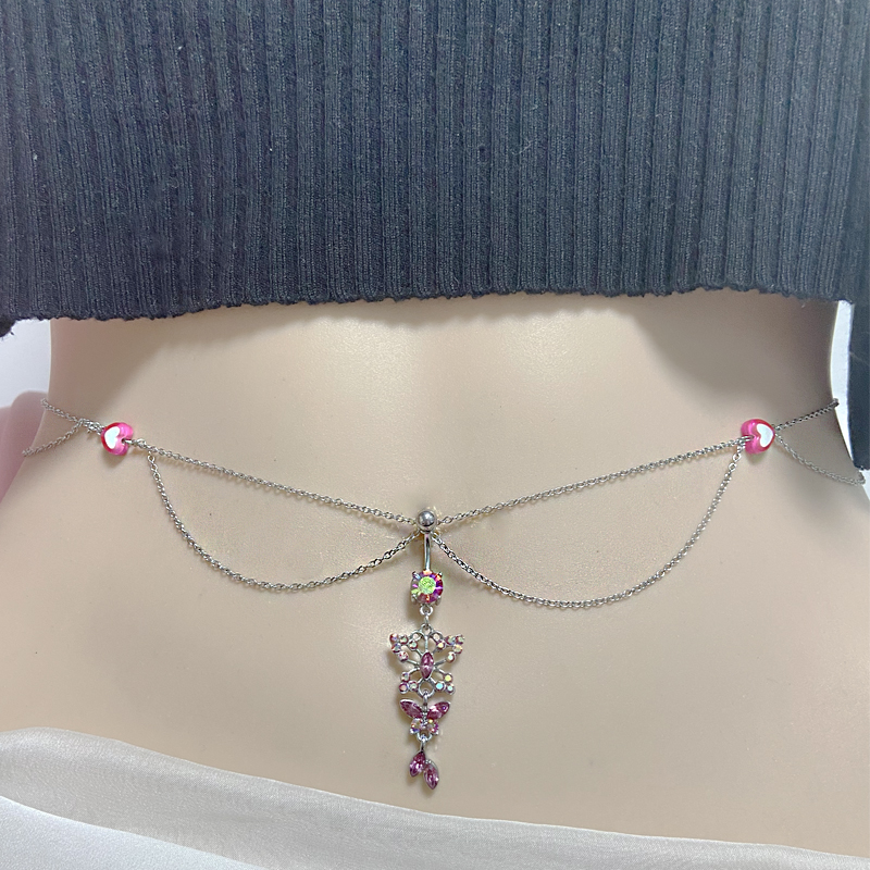 IG Style Simple Style Heart Shape Butterfly 316 Stainless Steel  Alloy Copper Plating Butterfly Inlay Rhinestones Zircon White Gold Plated Gold Plated Women's Waist Chain display picture 26