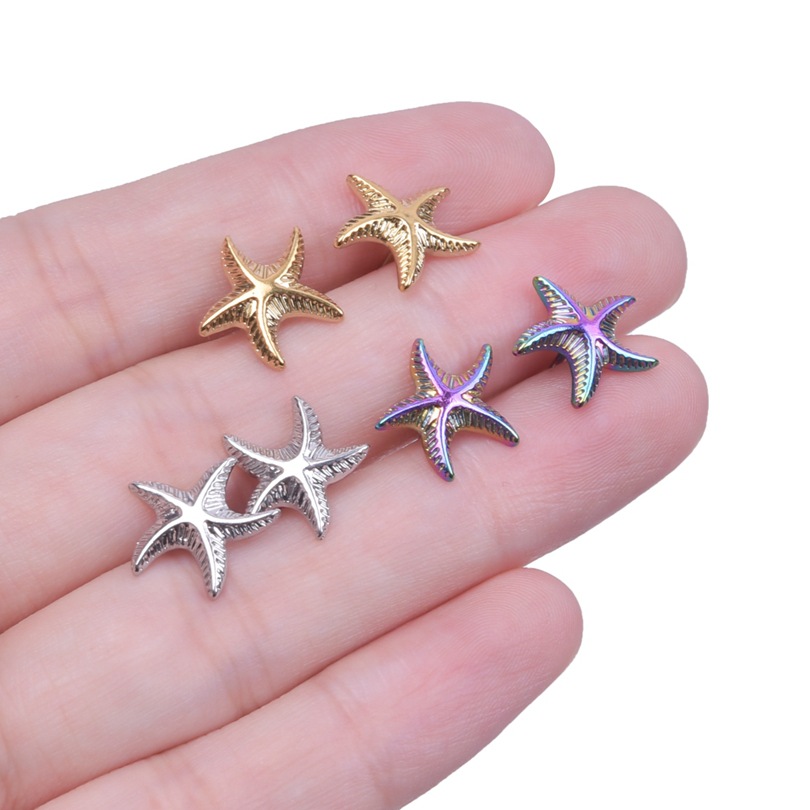 1 Pair Simple Style Round Star Plating Stainless Steel Ear Studs display picture 1