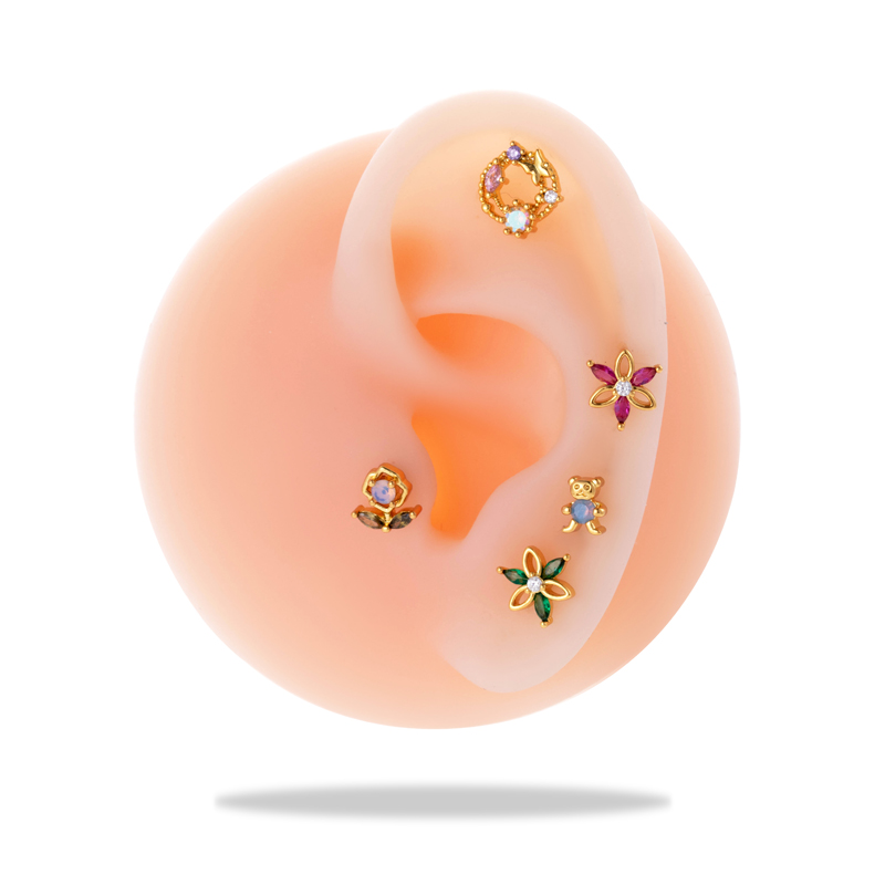 1 Piece Ear Cartilage Rings & Studs Simple Style Classic Style Bear Flower 316 Stainless Steel  Copper Plating Inlay Zircon display picture 5