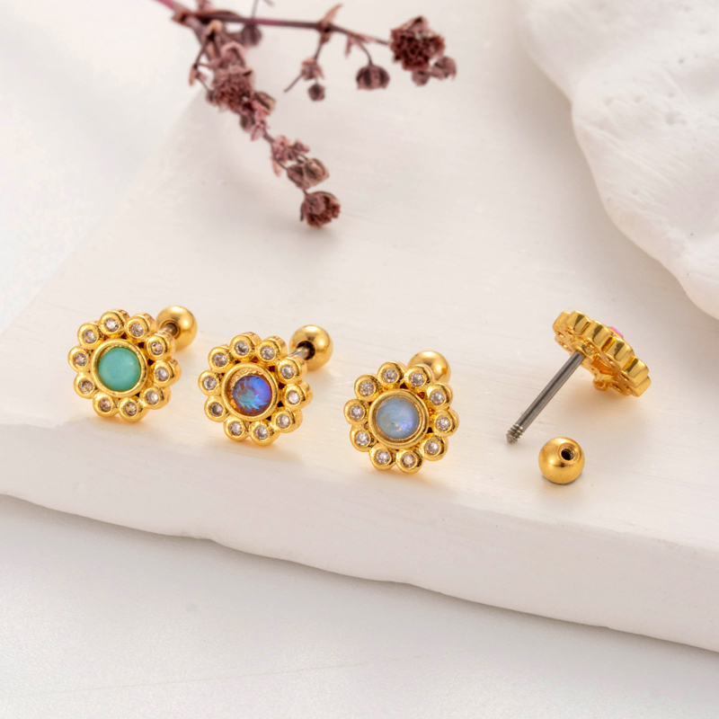 1 Piece Ear Cartilage Rings & Studs Simple Style Classic Style Flower 316 Stainless Steel  Copper Plating Inlay Zircon display picture 1