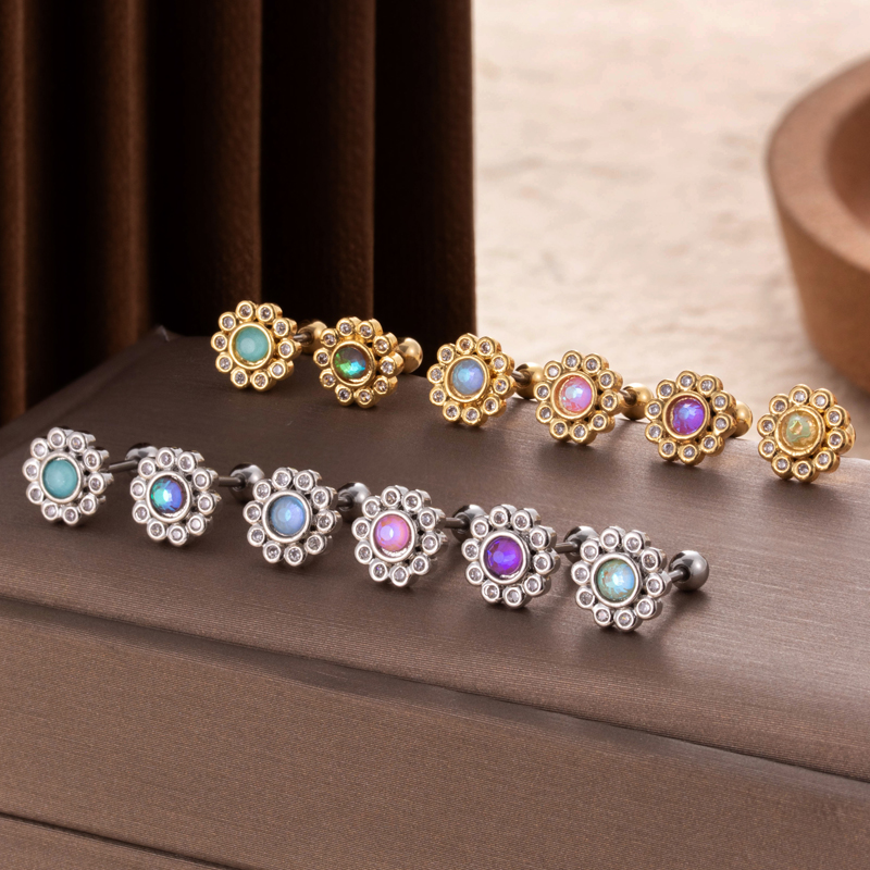 1 Piece Ear Cartilage Rings & Studs Simple Style Classic Style Flower 316 Stainless Steel  Copper Plating Inlay Zircon display picture 4