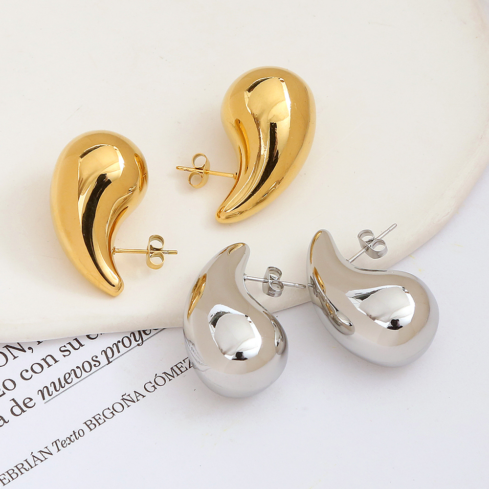 1 Pair Simple Style Water Droplets Plating 304 Stainless Steel Ear Studs display picture 1