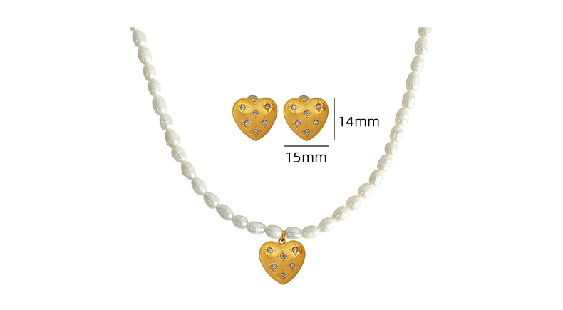 Lady Streetwear Heart Shape Freshwater Pearl Titanium Steel Plating Inlay Rhinestones 18k Gold Plated Women's Earrings Necklace display picture 2