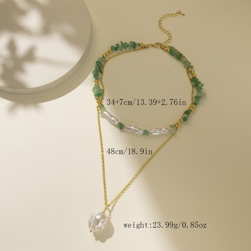 Sweet Color Block Imitation Pearl Alloy Natural Stone Beaded Layered Plating Layered Necklaces display picture 6