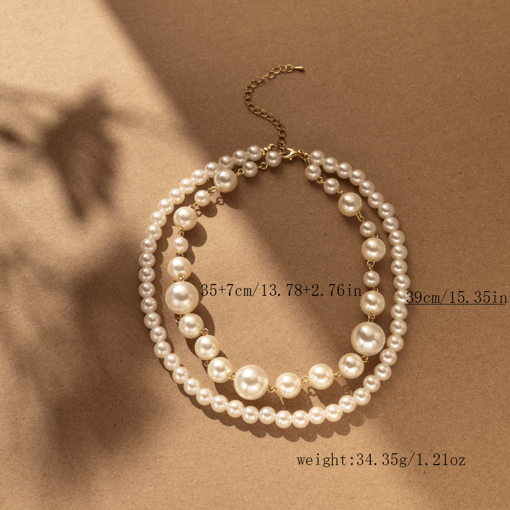 Sweet Round Imitation Pearl Alloy Beaded Layered Plating Women's Layered Necklaces display picture 6