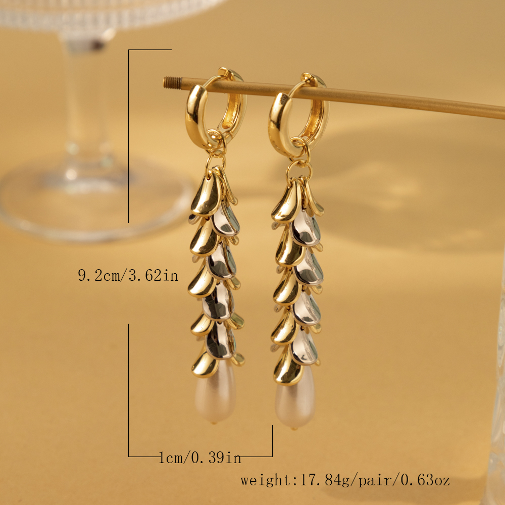 1 Pair Lady Tassel Plating Imitation Pearl Copper Drop Earrings display picture 2