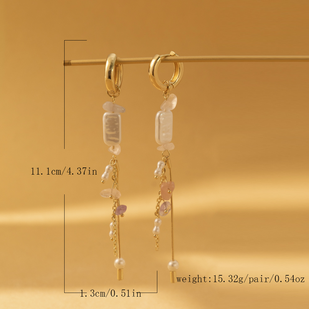 1 Pair Lady Tassel Asymmetrical Beaded Plating Imitation Pearl Natural Stone Copper Drop Earrings display picture 4