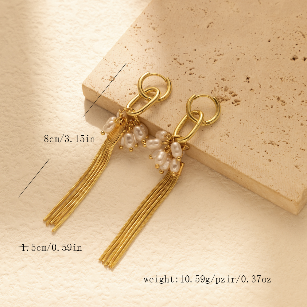 1 Pair Lady Tassel Plating Imitation Pearl Copper Drop Earrings display picture 20
