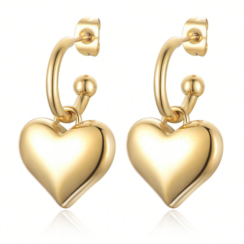 1 Pair French Style Simple Style Heart Shape Stainless Steel 18K Gold Plated Drop Earrings display picture 1
