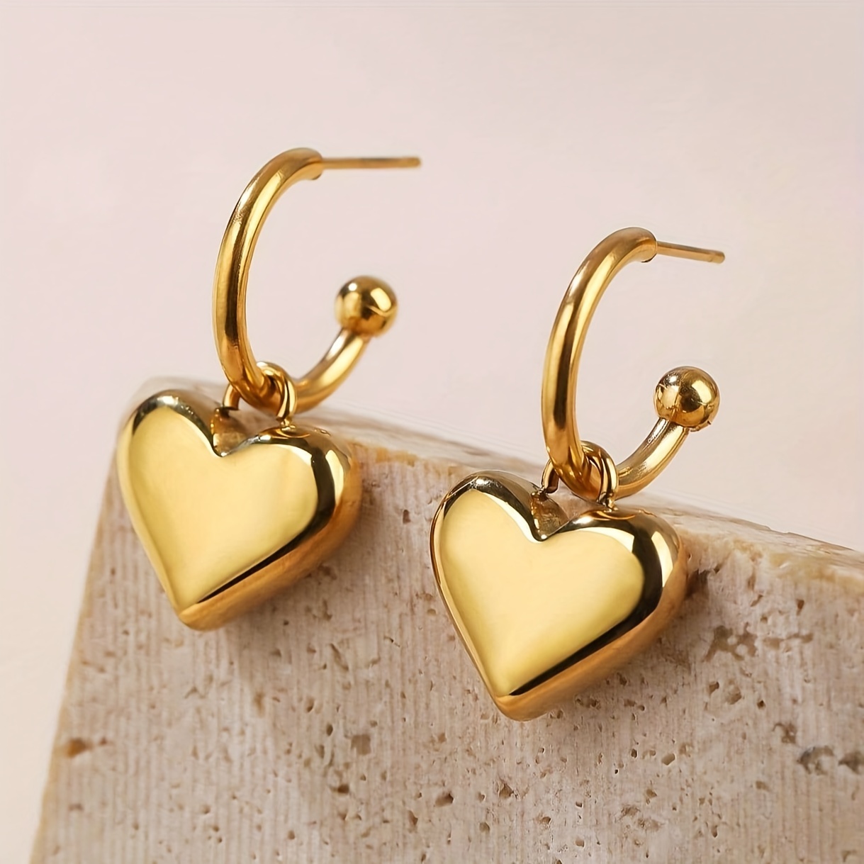 1 Pair French Style Simple Style Heart Shape Stainless Steel 18K Gold Plated Drop Earrings display picture 2