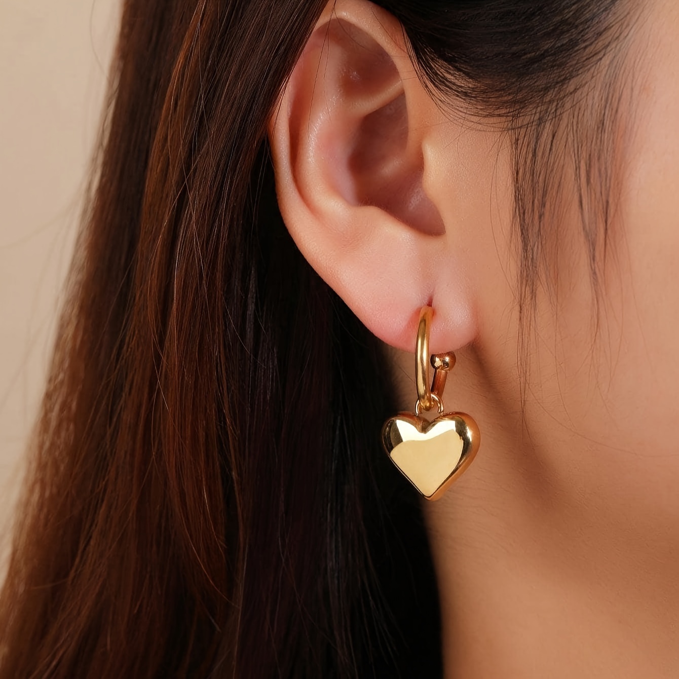 1 Pair French Style Simple Style Heart Shape Stainless Steel 18K Gold Plated Drop Earrings display picture 5