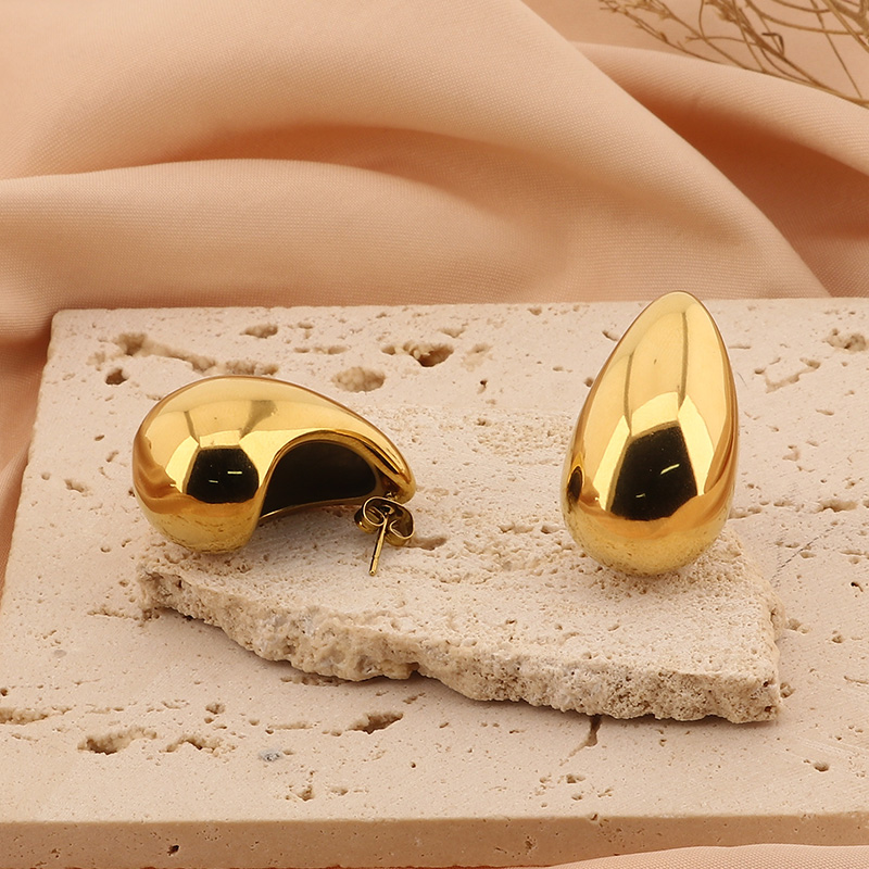 1 Pair Basic Water Droplets Plating Titanium Steel 18K Gold Plated Ear Studs display picture 6