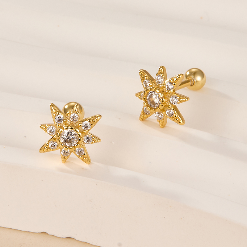 1 Pair Simple Style Star Plating Inlay Sterling Silver Zircon 18k Gold Plated White Gold Plated Ear Studs display picture 3