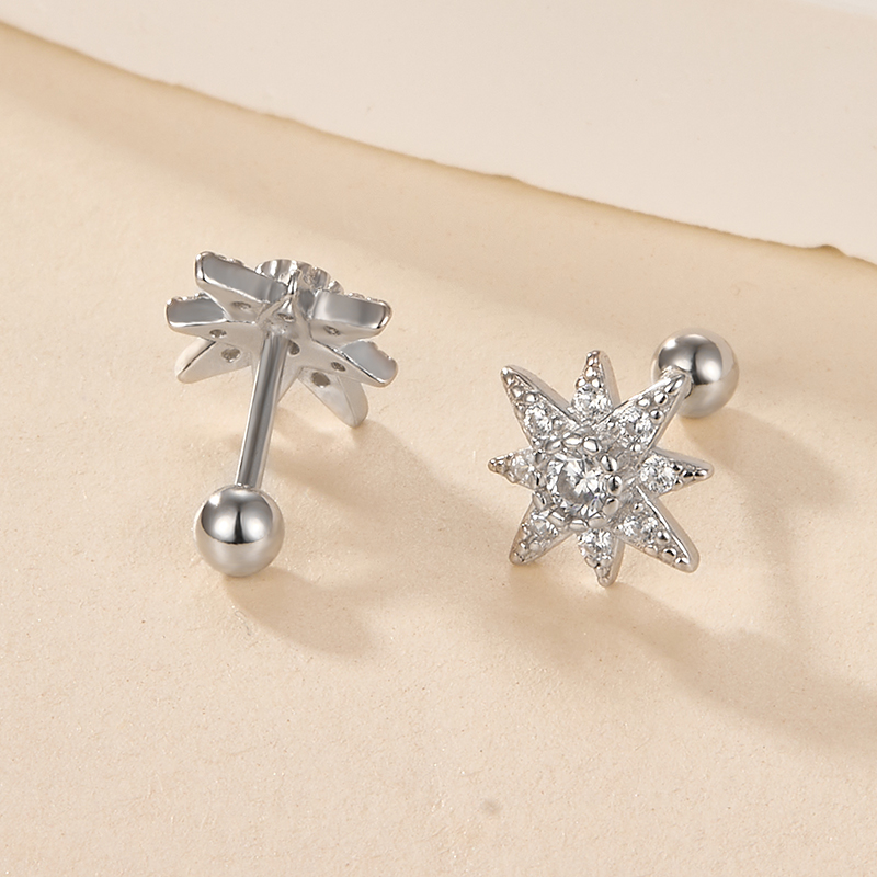 1 Paire Style Simple Star Placage Incruster Argent Sterling Zircon Plaqué Or 18k Or Blanc Plaqué Boucles D'oreilles display picture 4