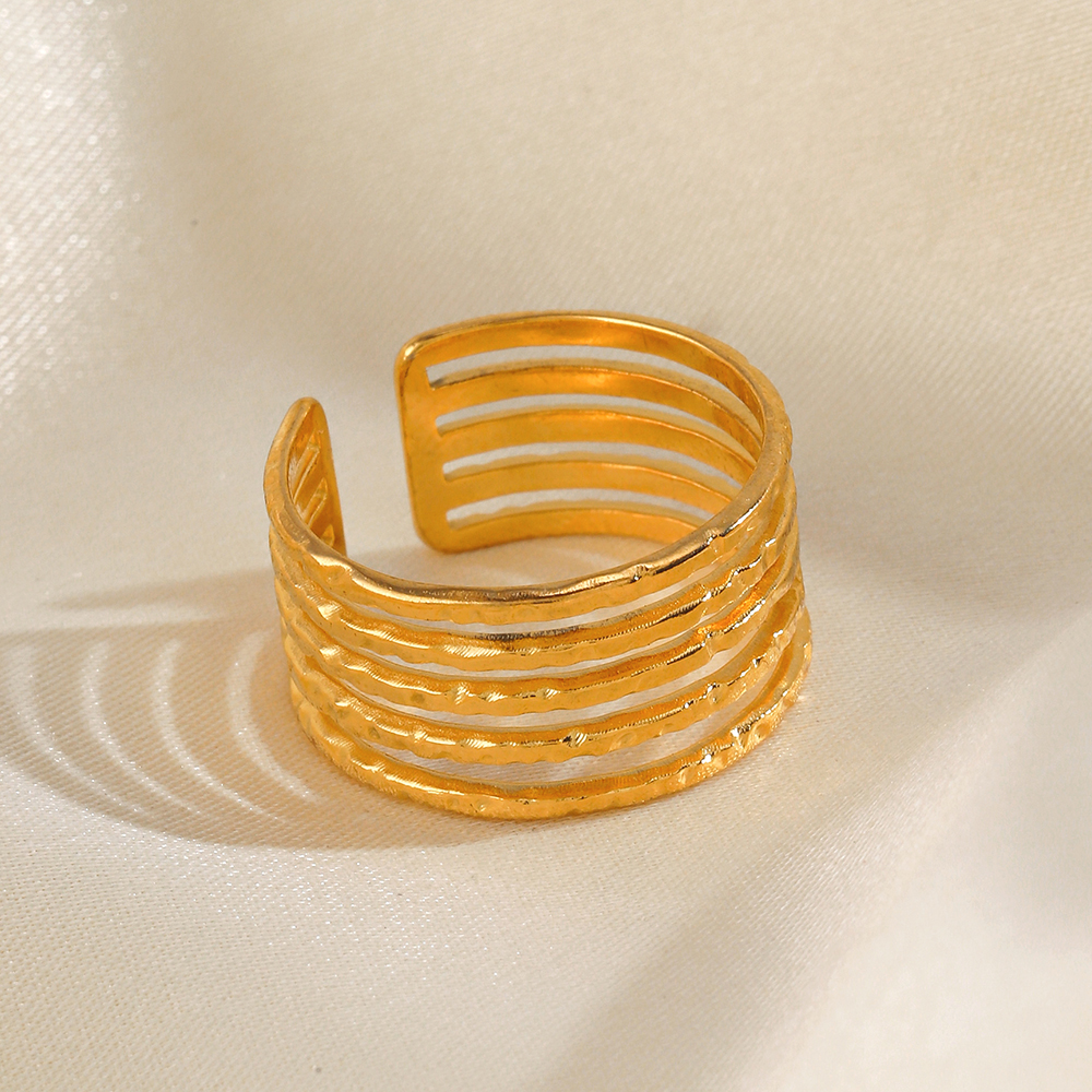 Edelstahl 304 18 Karat Vergoldet Einfacher Stil Überzug Linien Offener Ring display picture 2