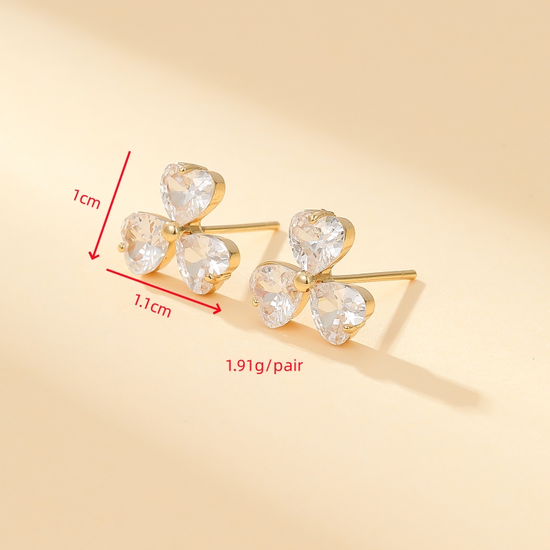 1 Pair Commute Shiny Shamrock Plating Inlay Copper Zircon Gold Plated Ear Studs display picture 2