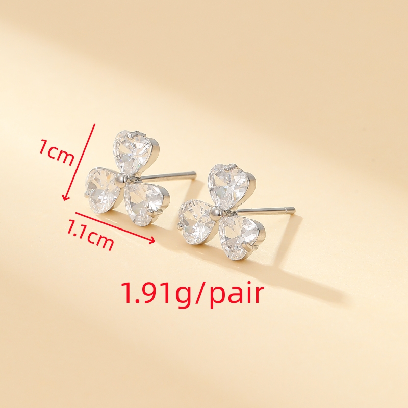 1 Pair Commute Shiny Shamrock Plating Inlay Copper Zircon Gold Plated Ear Studs display picture 4