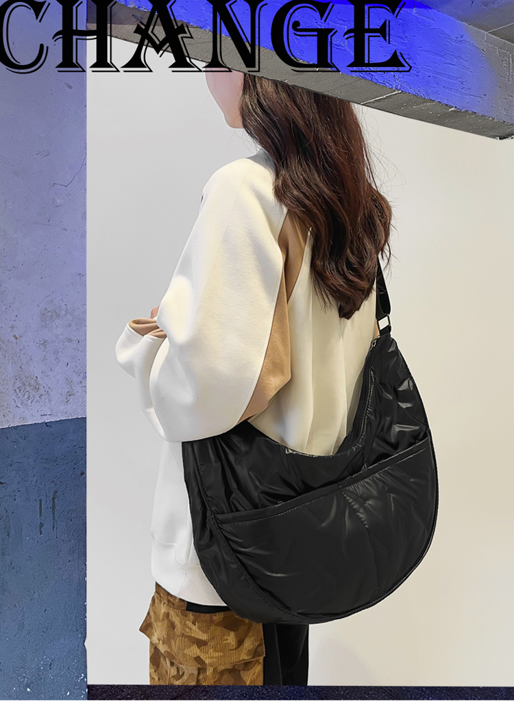Unisex Pearlescent Cotton Solid Color Basic Sewing Thread Dumpling Shape Zipper Shoulder Bag Crossbody Bag Underarm Bag display picture 8