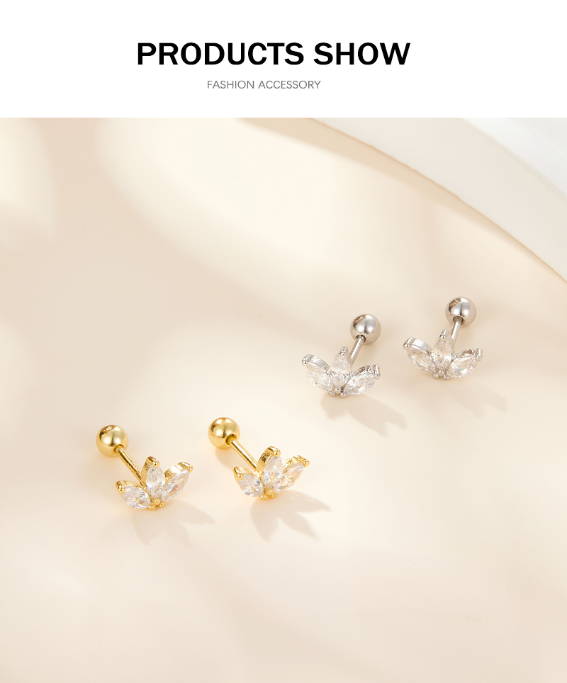 1 Pair Commute Shiny Korean Style Shamrock Plating Inlay Sterling Silver Zircon 18k Gold Plated White Gold Plated Ear Studs display picture 3