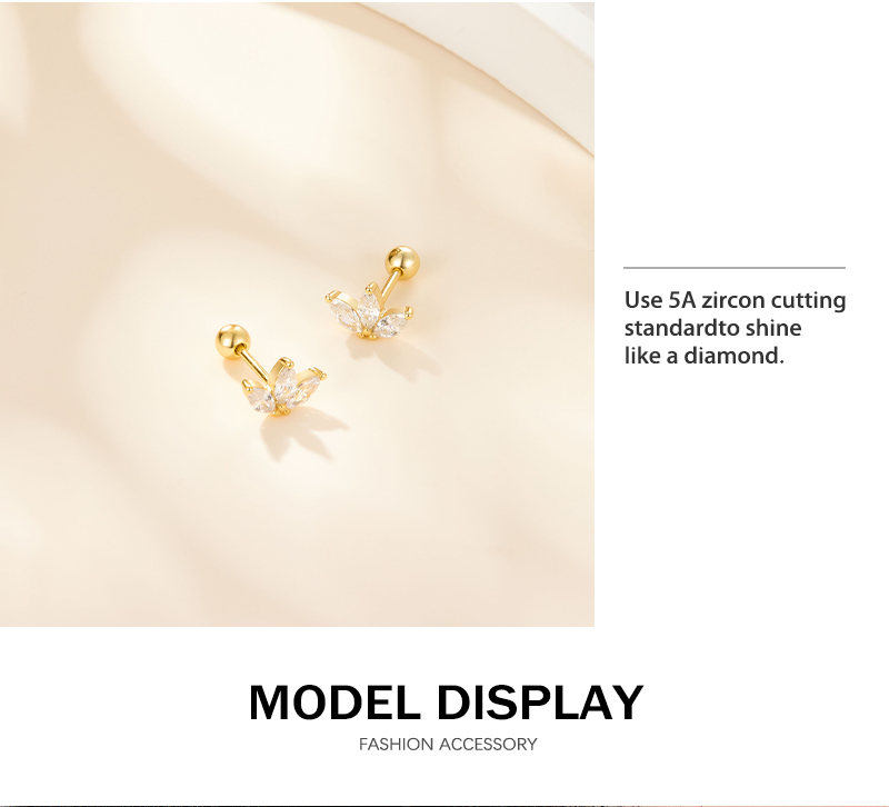 1 Pair Commute Shiny Korean Style Shamrock Plating Inlay Sterling Silver Zircon 18k Gold Plated White Gold Plated Ear Studs display picture 6