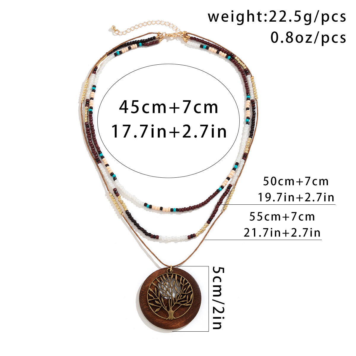 Chinoiserie Retro Vacation Round Tree Leaves Alloy Wood Board Seed Bead Irregular Beaded Tassel Women's Layered Necklaces display picture 1