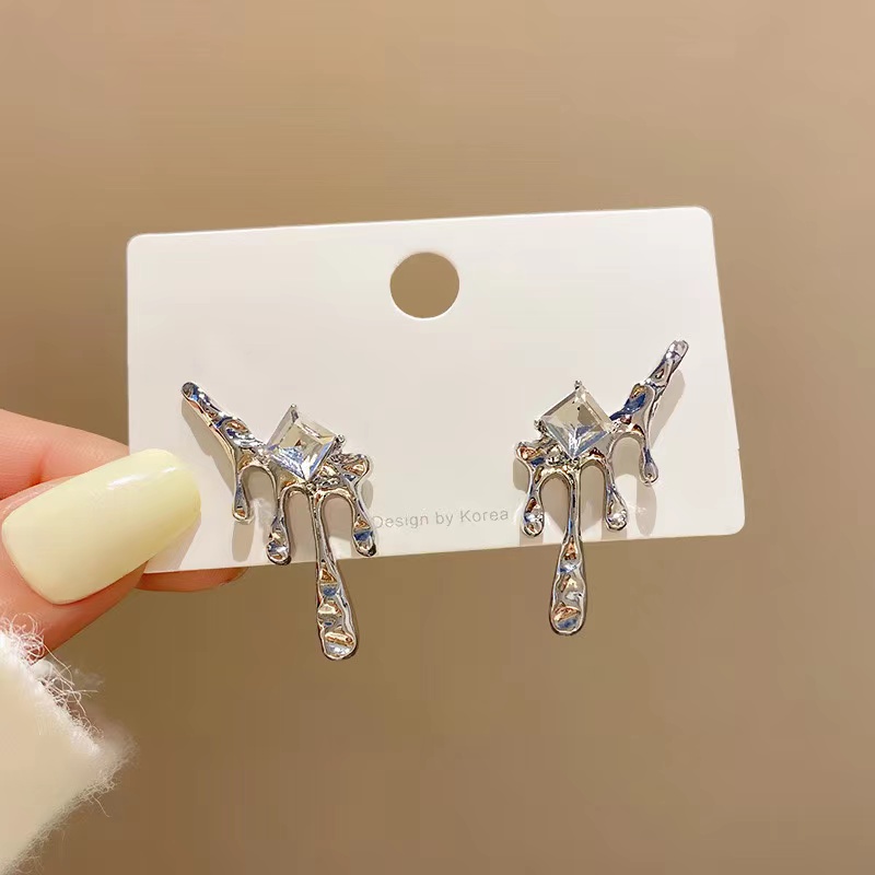 1 Pair Simple Style Water Droplets Plating Inlay Alloy Artificial Rhinestones White Gold Plated Ear Studs display picture 2