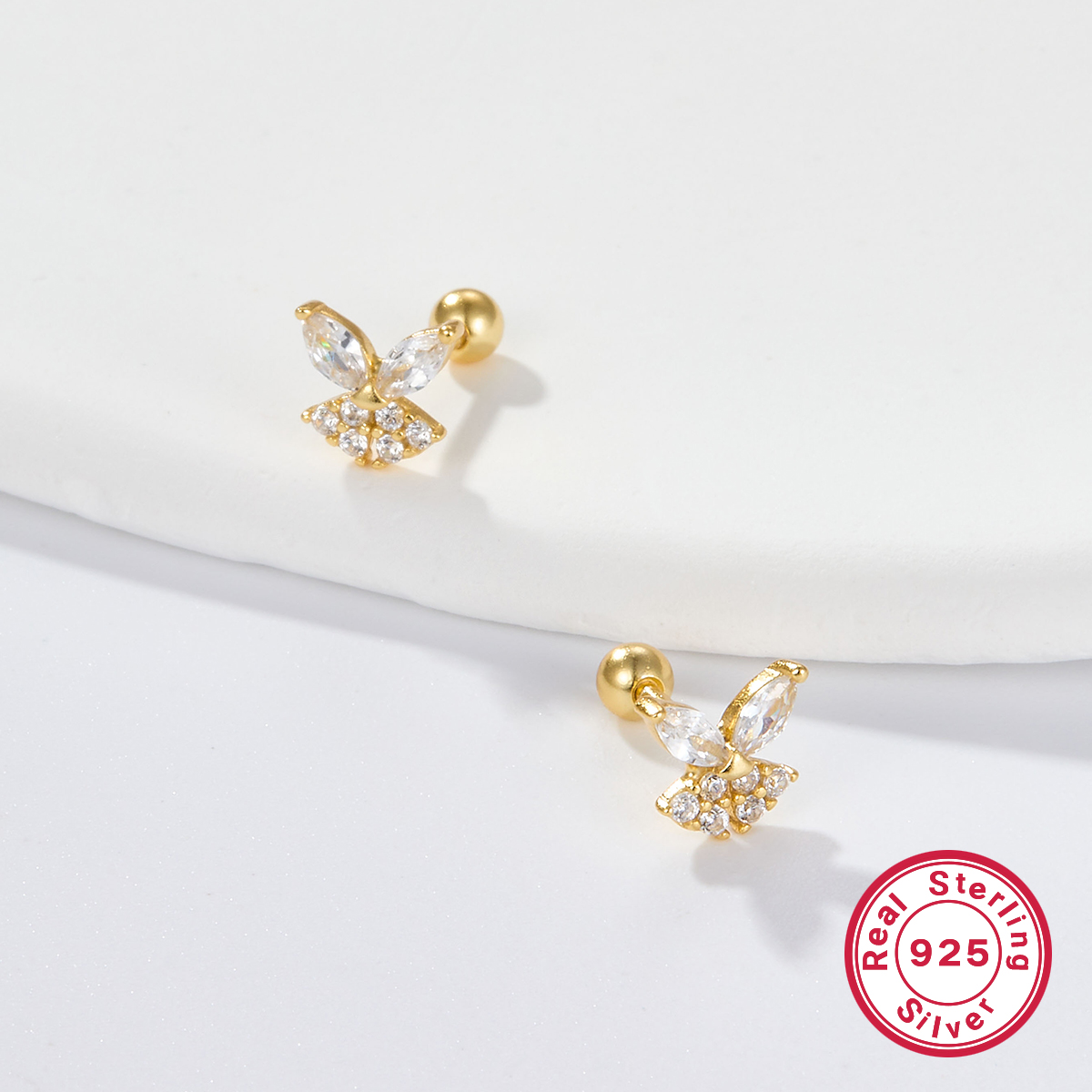 1 Pair Simple Style Shiny Korean Style Butterfly Plating Hollow Out Inlay Sterling Silver Zircon 18k Gold Plated White Gold Plated Ear Studs display picture 3