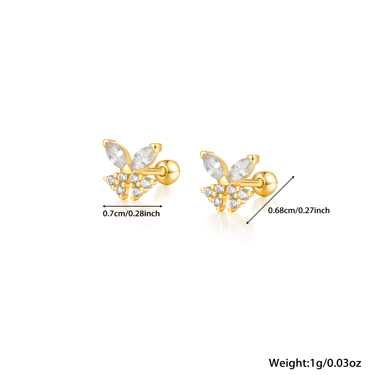 1 Pair Simple Style Shiny Korean Style Butterfly Plating Hollow Out Inlay Sterling Silver Zircon 18k Gold Plated White Gold Plated Ear Studs display picture 1