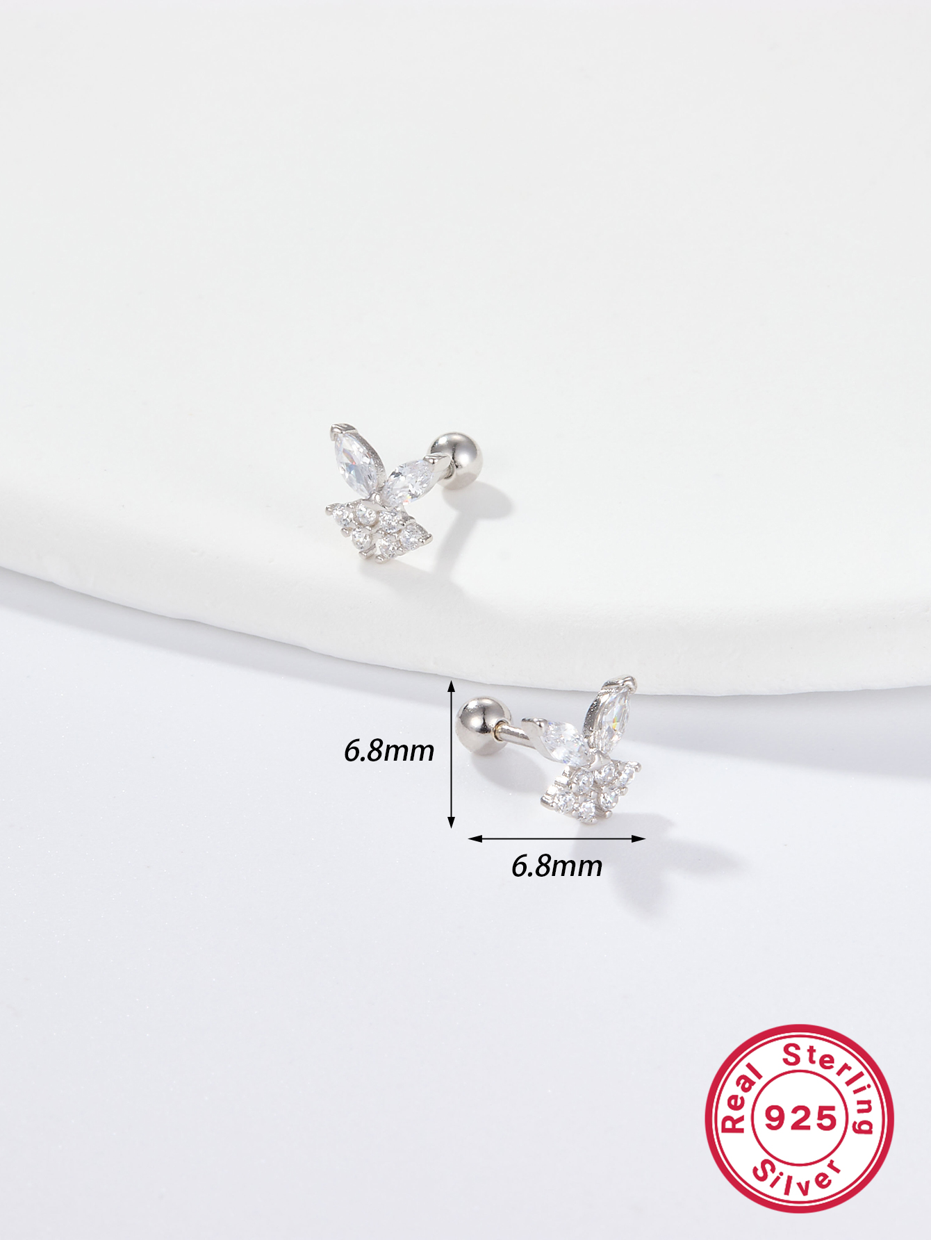 1 Pair Simple Style Shiny Korean Style Butterfly Plating Hollow Out Inlay Sterling Silver Zircon 18k Gold Plated White Gold Plated Ear Studs display picture 2